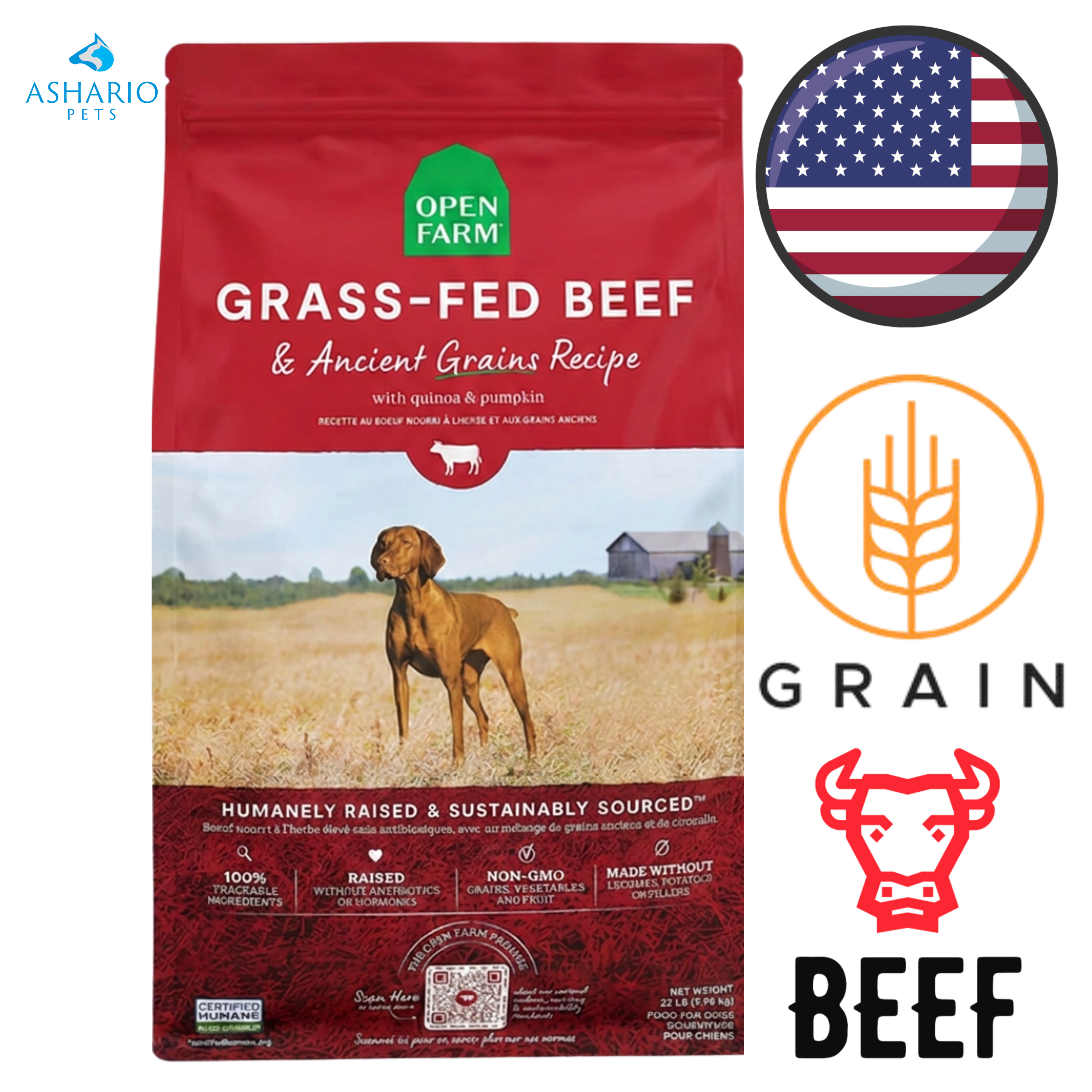 Open Farm - Grass-Fed Beef & Ancient Grains Dry Dog Food