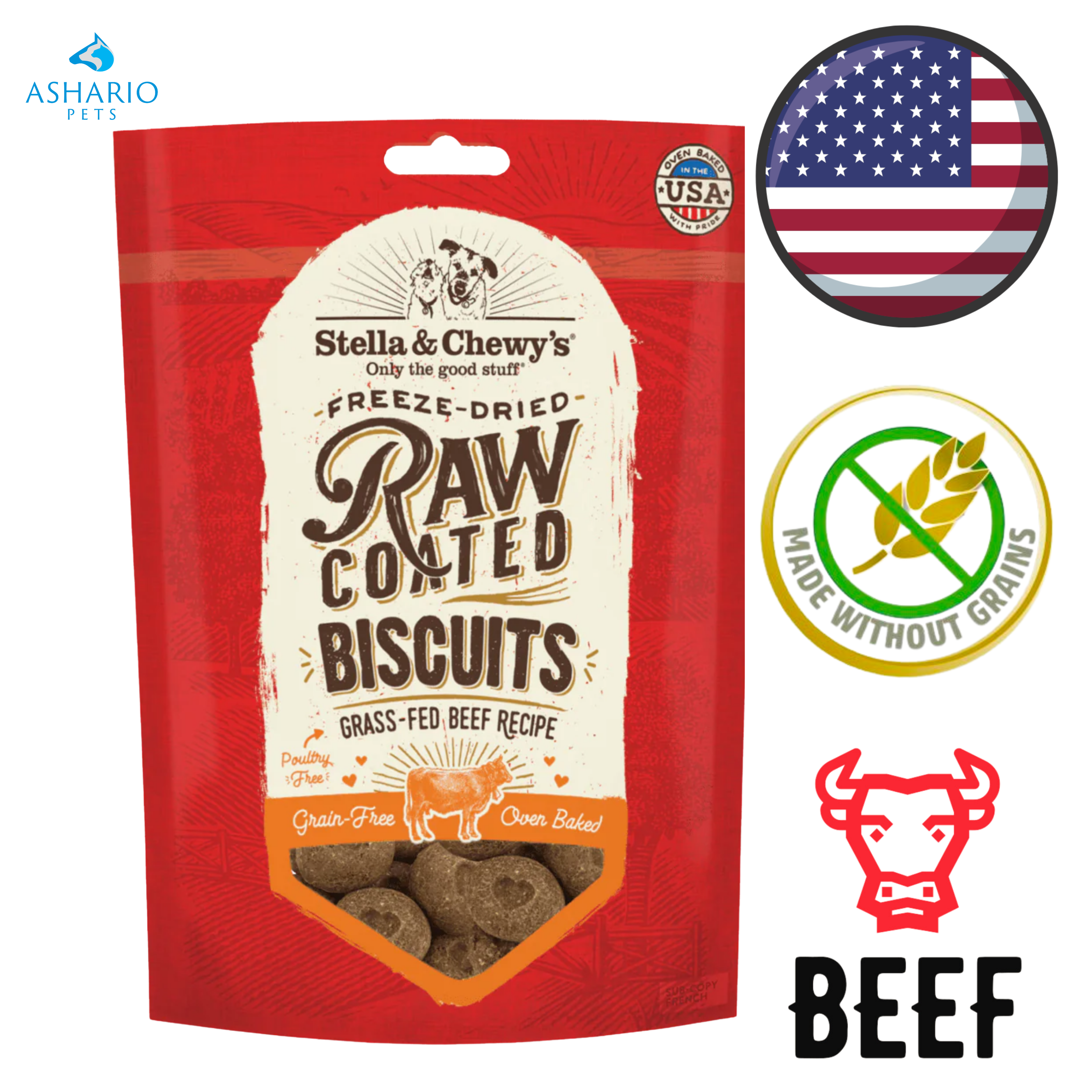 Stella & Chewy's - Grain Free Beef Raw Coated Biscuits Dog Treats