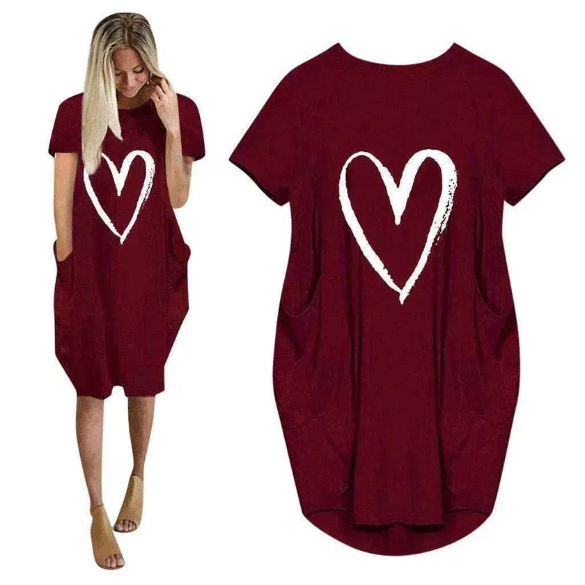 Short Sleeve Dress Valentine's Day Heart Print