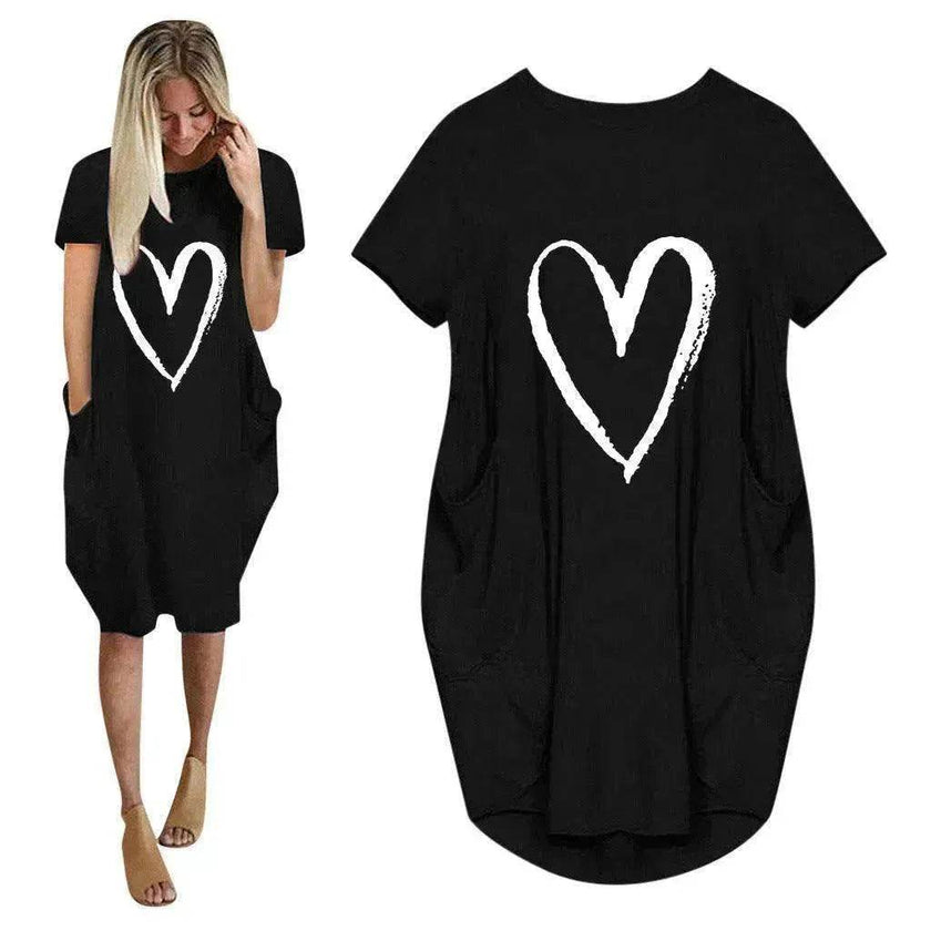 Short Sleeve Dress Valentine's Day Heart Print