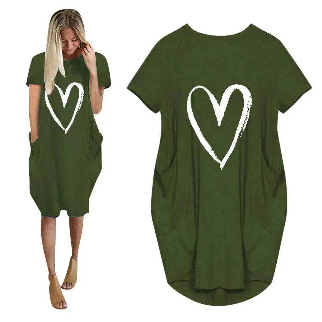 Short Sleeve Dress Valentine's Day Heart Print