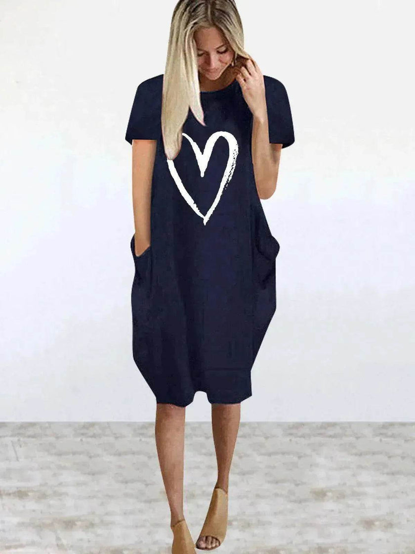 Short Sleeve Dress Valentine's Day Heart Print