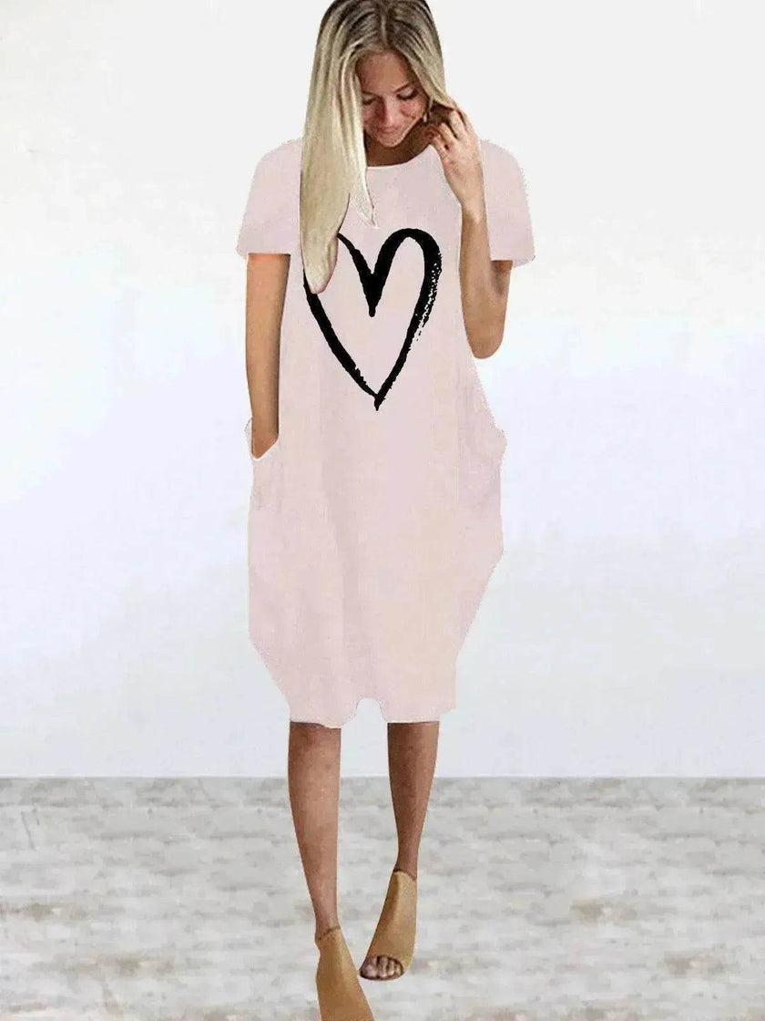 Short Sleeve Dress Valentine's Day Heart Print