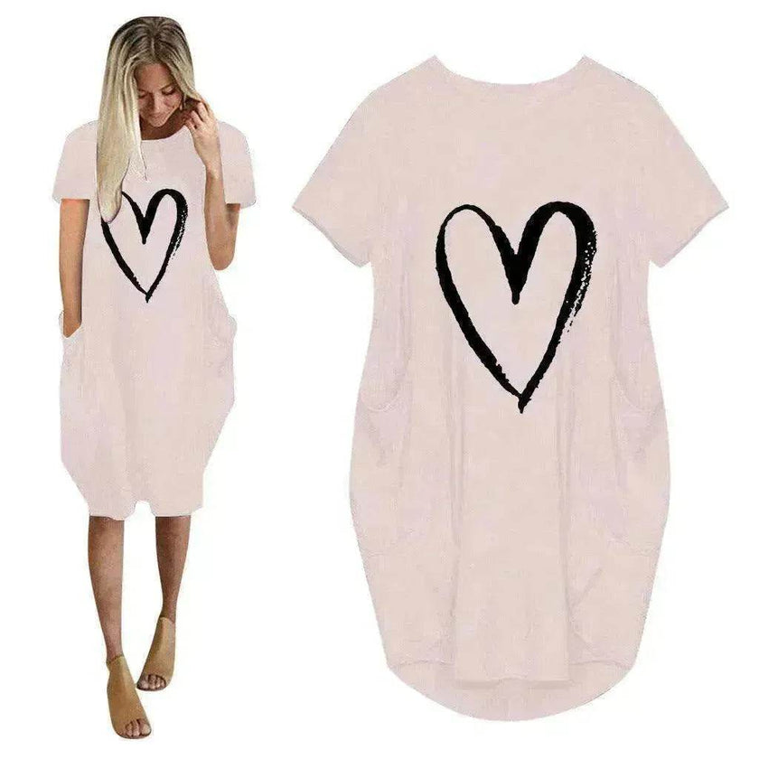 Short Sleeve Dress Valentine's Day Heart Print