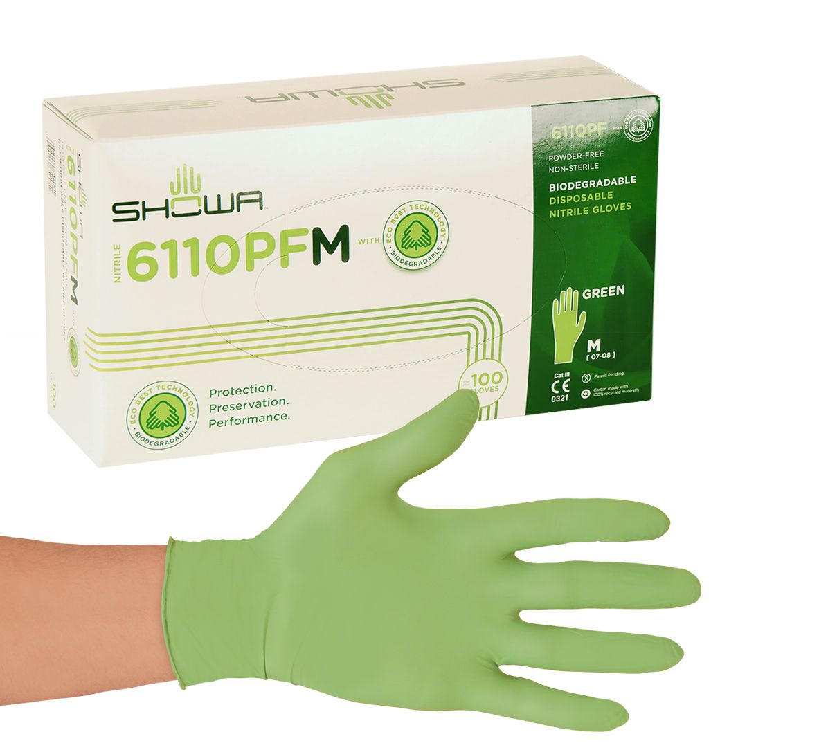 Showa - Gloves green Biodegradable Nitril Medium (100)