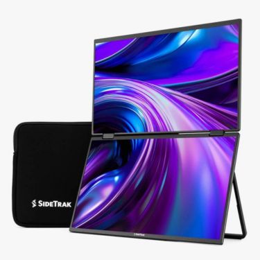 SideTrak - Laptop Monitor 15.6in Solo Book Stacked Dual Portable Monitor Hinge Design Auto Rotate 360 Degrees with Neoprene Sleeve PC/MAC/Chrome/Console Gaming BIL - Black