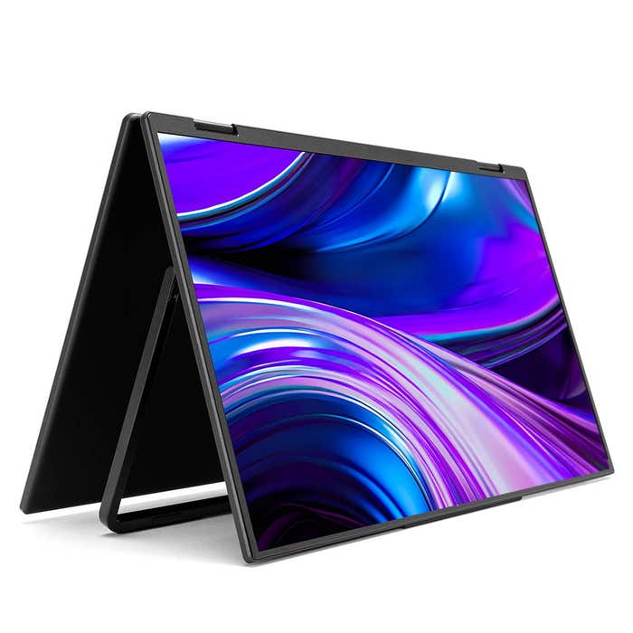 SideTrak - Laptop Monitor 15.6in Solo Book Stacked Dual Portable Monitor Hinge Design Auto Rotate 360 Degrees with Neoprene Sleeve PC/MAC/Chrome/Console Gaming BIL - Black