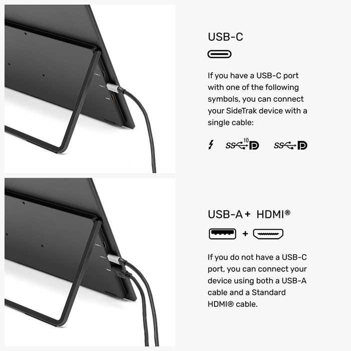 SideTrak - Laptop Monitor 15.6in Solo Book Stacked Dual Portable Monitor Hinge Design Auto Rotate 360 Degrees with Neoprene Sleeve PC/MAC/Chrome/Console Gaming BIL - Black