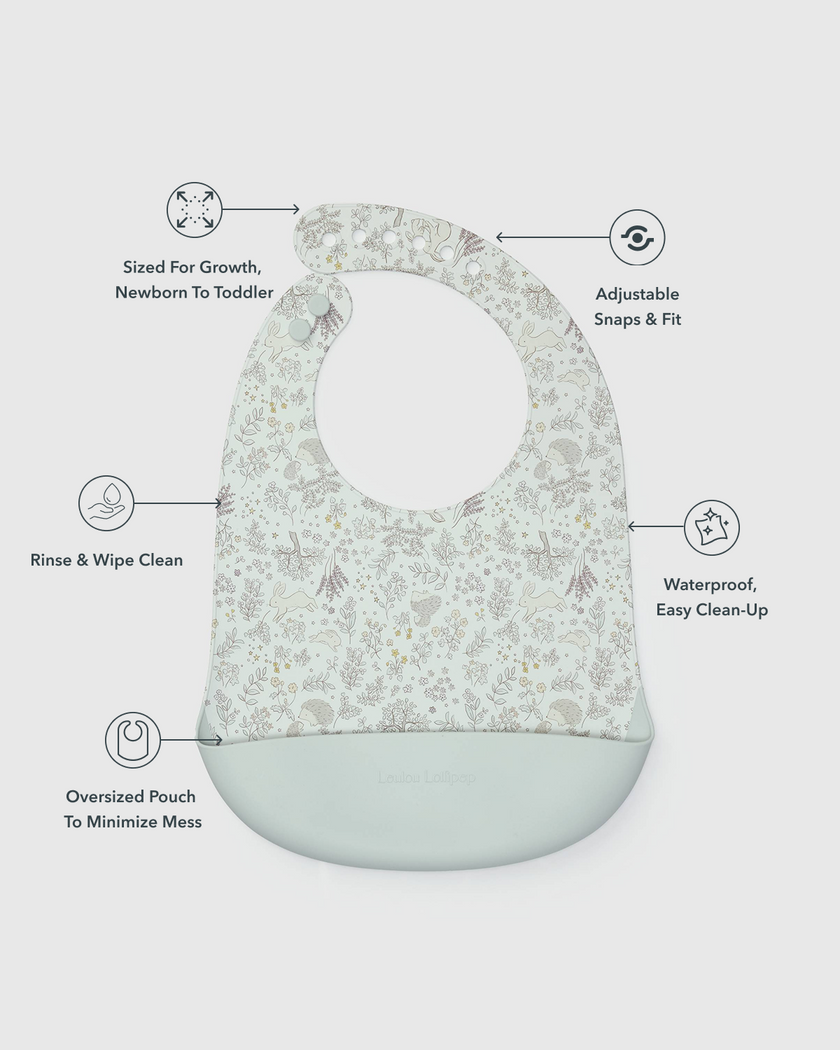 Silicone Bib Printed - Hedgehog Forest