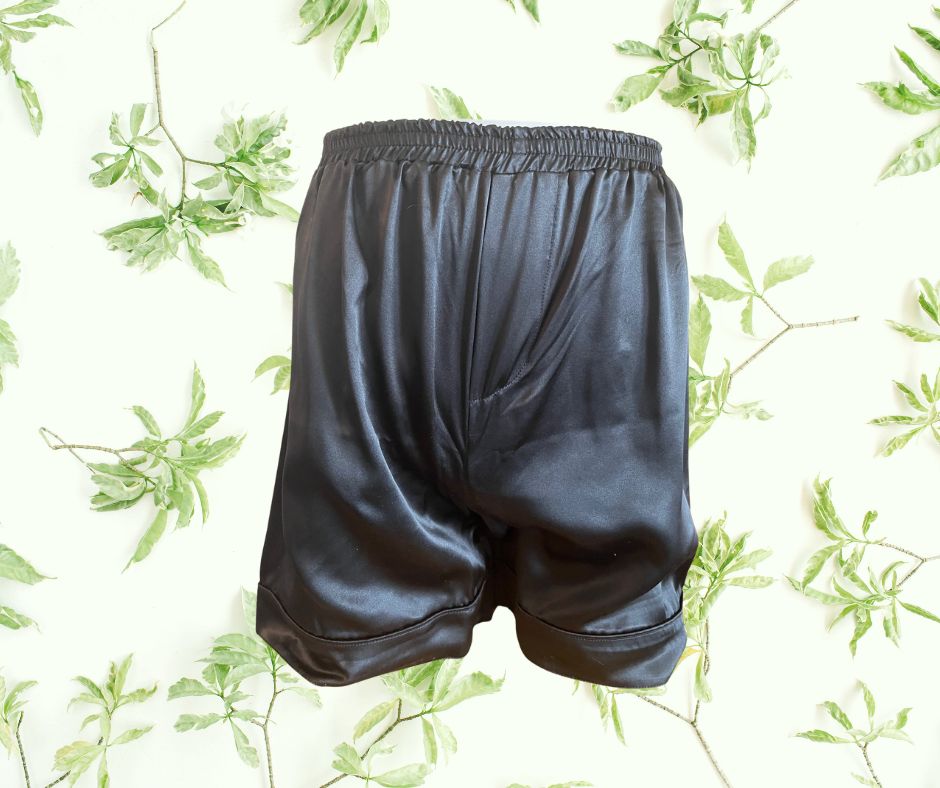 Men's Mulberry Silk Boxer Short with faux fly Black