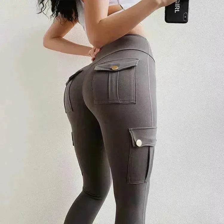 Women’s High Waisted Cargo Leggings – Butt Lift Stretch Workout Pants with Pockets | Tummy Control Gym Leggings