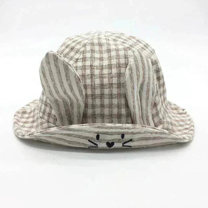 Small Fine Grid Love Rabbit Ears Basin Fisherman Baby Hat