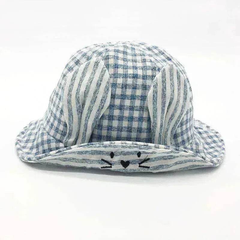 Small Fine Grid Love Rabbit Ears Basin Fisherman Baby Hat