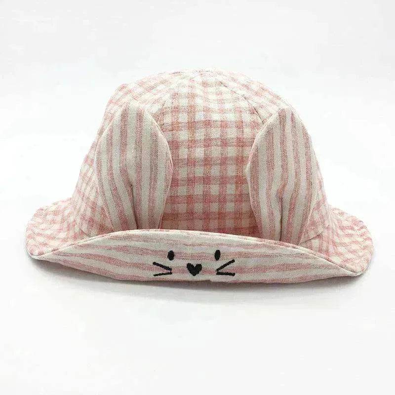 Small Fine Grid Love Rabbit Ears Basin Fisherman Baby Hat