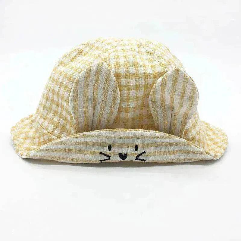 Small Fine Grid Love Rabbit Ears Basin Fisherman Baby Hat
