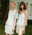 Small Green Flower Bud Sling Short Sleeve Suit Pajamas For Women