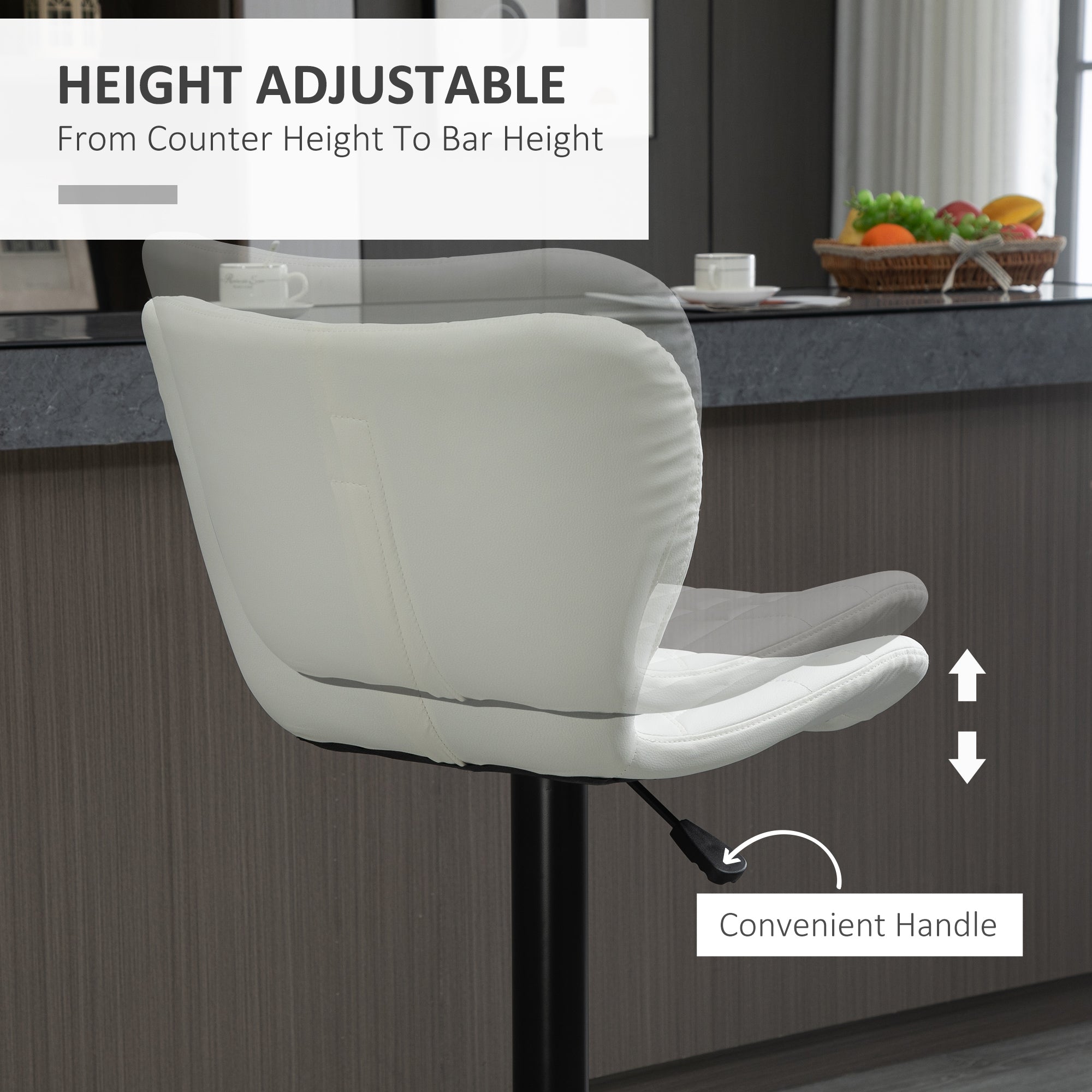 Avion Counter/Barstools with Adjustable Height and Swivel-Set of 2-White