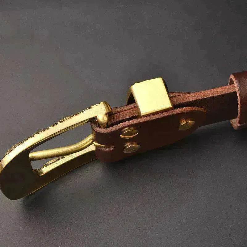 Solid Brass Belt Buckle Casual Pin Genuine Leather