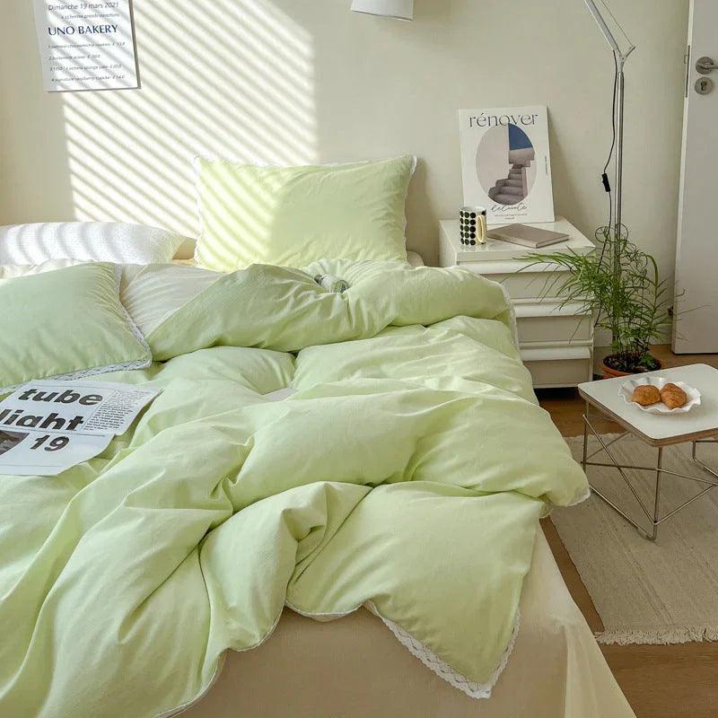 Solid Color Four Piece Lace Edge Duvet Cover