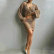 Solid Color Knitted Stand-up Collar Bikini Swimsuit Blouse Suit