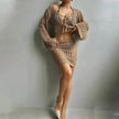 Solid Color Knitted Stand-up Collar Bikini Swimsuit Blouse Suit
