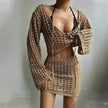 Solid Color Knitted Stand-up Collar Bikini Swimsuit Blouse Suit