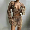 Solid Color Knitted Stand-up Collar Bikini Swimsuit Blouse Suit