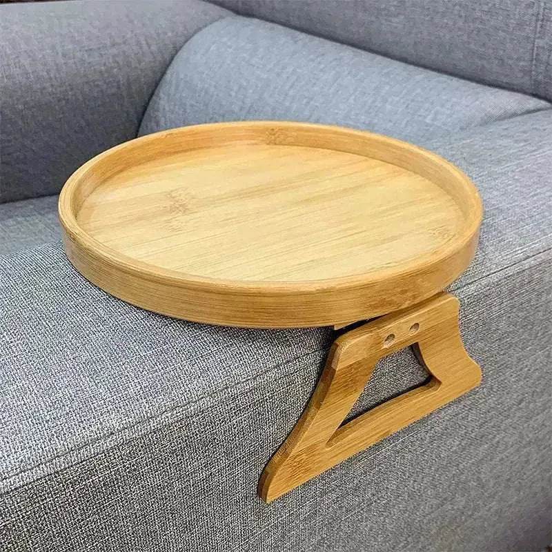 Solid Wood Round Storage Bamboo With Legs Sofa Arm Foldable Tray Table