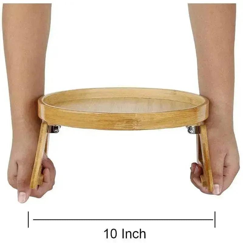 Solid Wood Round Storage Bamboo With Legs Sofa Arm Foldable Tray Table