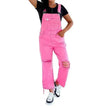 Solid pink Wide Leg Denim Suspender Pants Women Street Ripped Jumpsuit