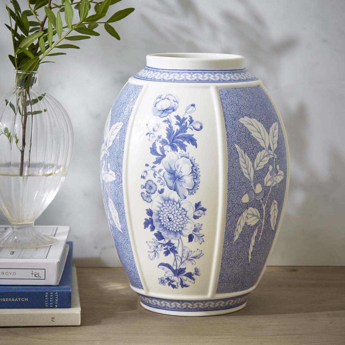 Spode - Blue Italian - Panel Vase 10 British Flowers