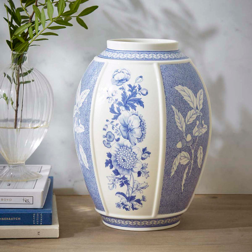 Spode - Blue Italian - Panel Vase 10 British Flowers