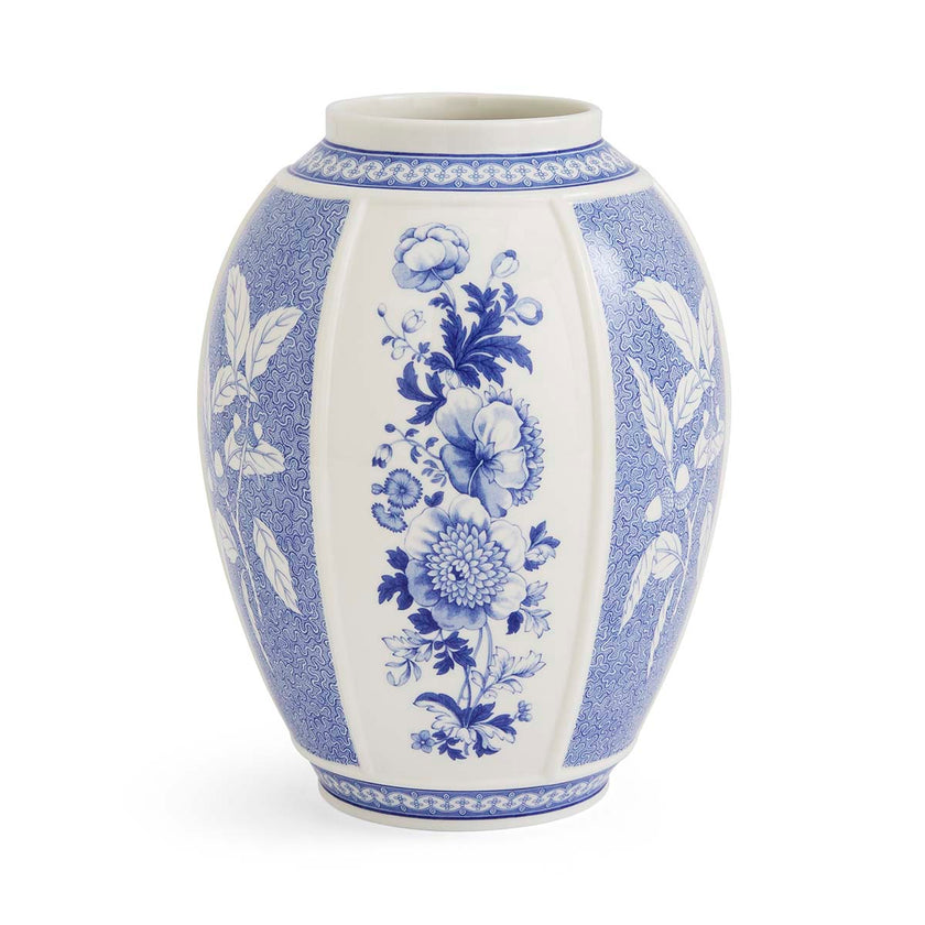 Spode - Blue Italian - Panel Vase 10 British Flowers
