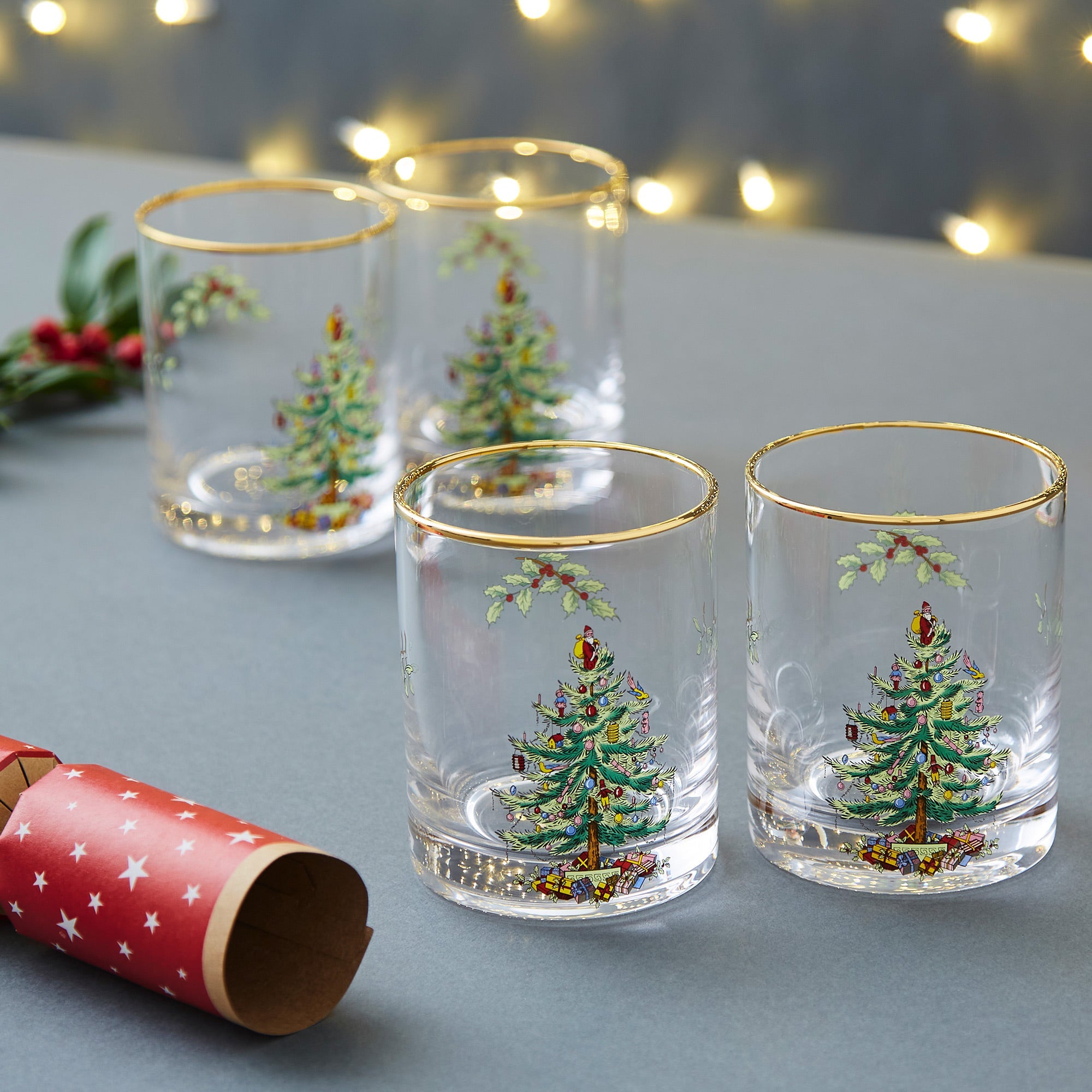 Spode - Christmas Tree - Double Old Fashioned Glasses | 14Oz (Set of 4)