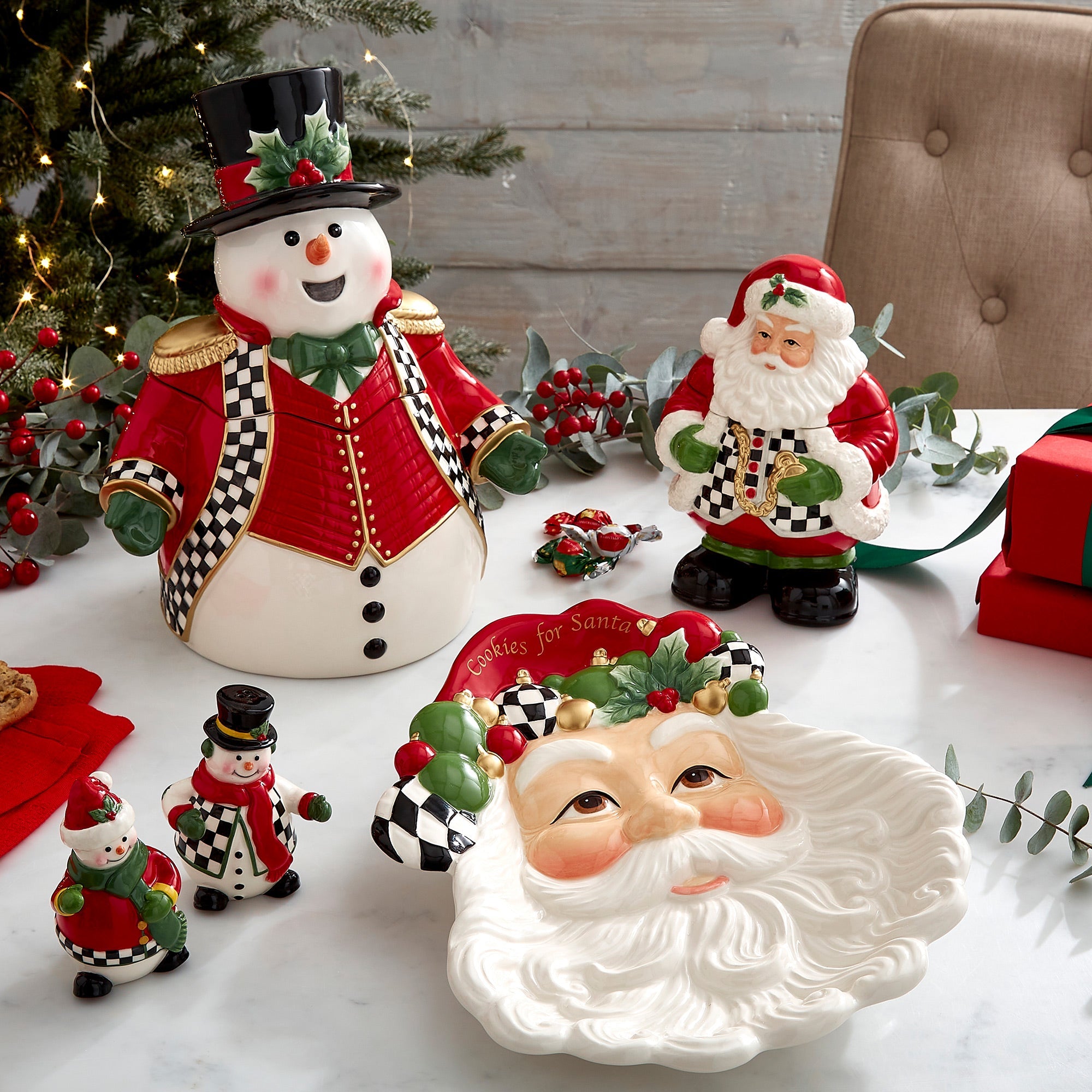 Spode - Christmas Tree - Figural Black & White Santa Candy Jar