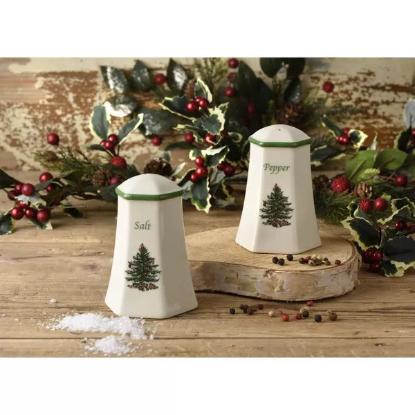 Spode - Arbre de Noël - Assortiment de salière et poivrière hexagonales