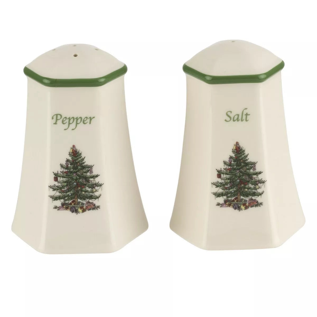 Spode - Arbre de Noël - Assortiment de salière et poivrière hexagonales