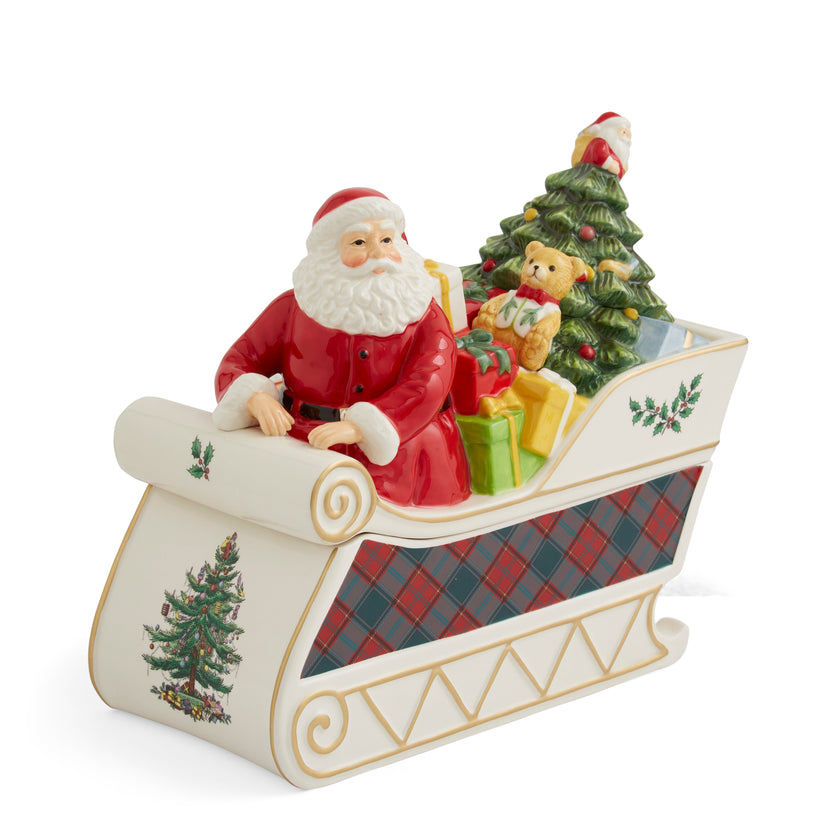 Spode - Christmas Tree - Santa Sleigh Cookie Jar | 13.5 Inch