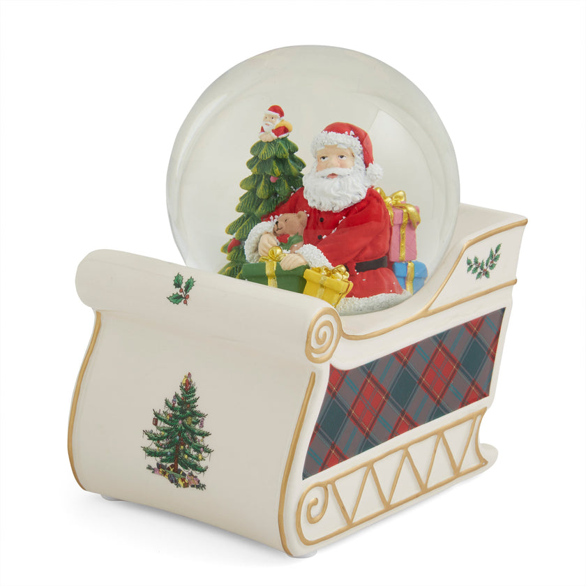 Spode - Sapin de Noël - Boule à neige avec traîneau du Père Noël | 6,5 pouces