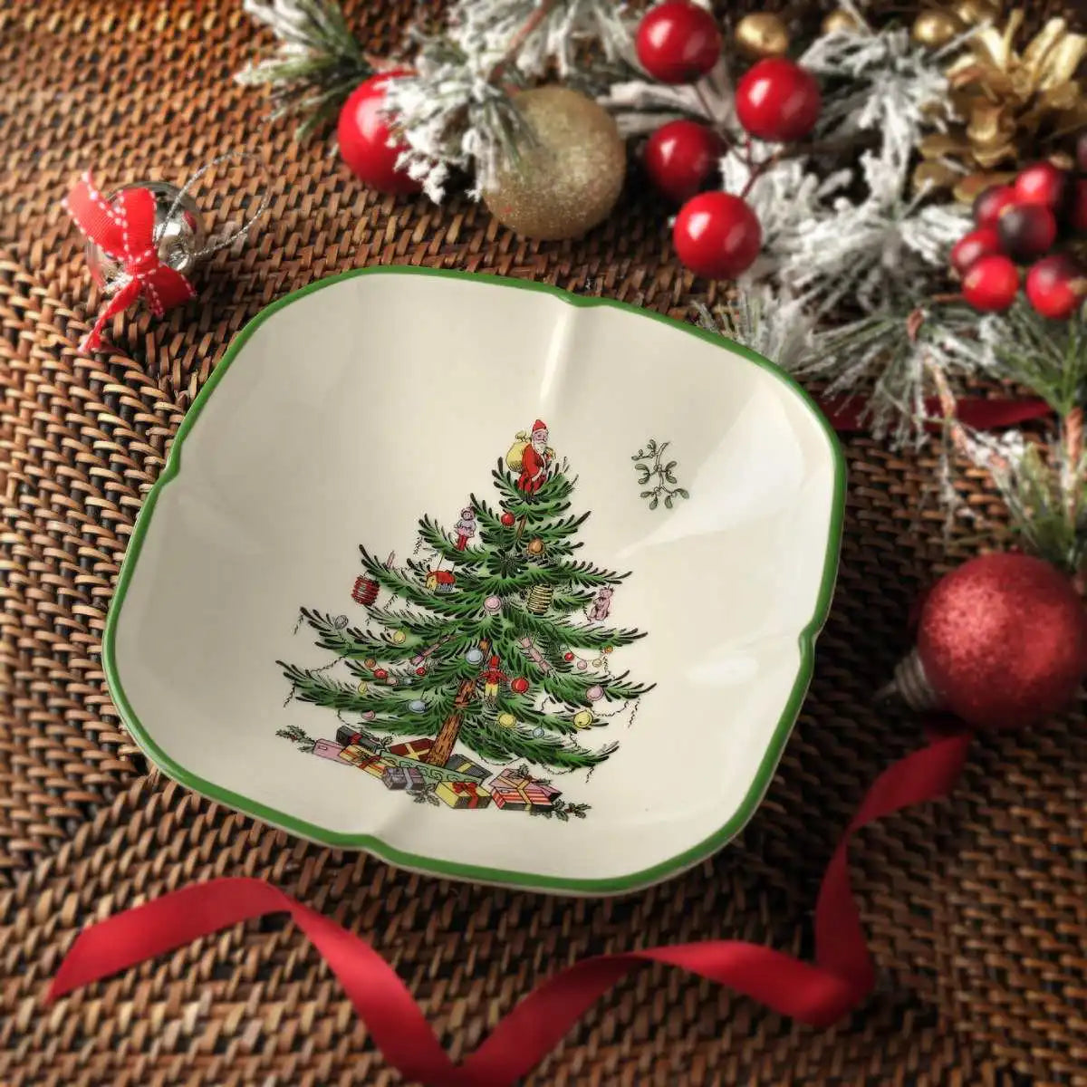 Spode - Christmas Tree - Sculpted Square Dish | 5 Inch