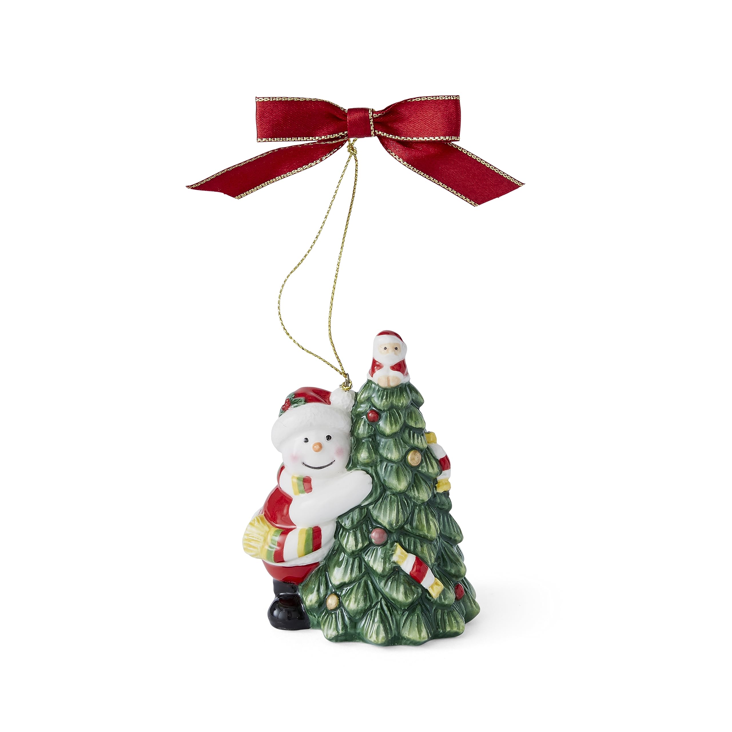Spode - Sapin de Noël - Ornement de bonhomme de neige enlacé à un arbre | 3,5 pouces