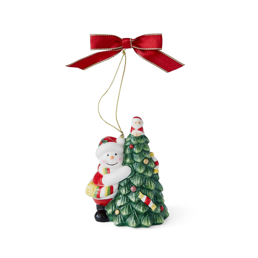 Spode - Sapin de Noël - Ornement de bonhomme de neige enlacé à un arbre | 3,5 pouces