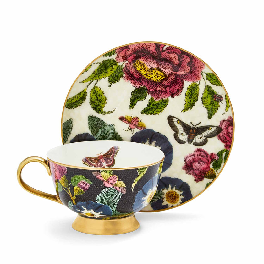 Spode - Creatures of Curiosity - Teacup & Saucer Coupe (Black/Cream)