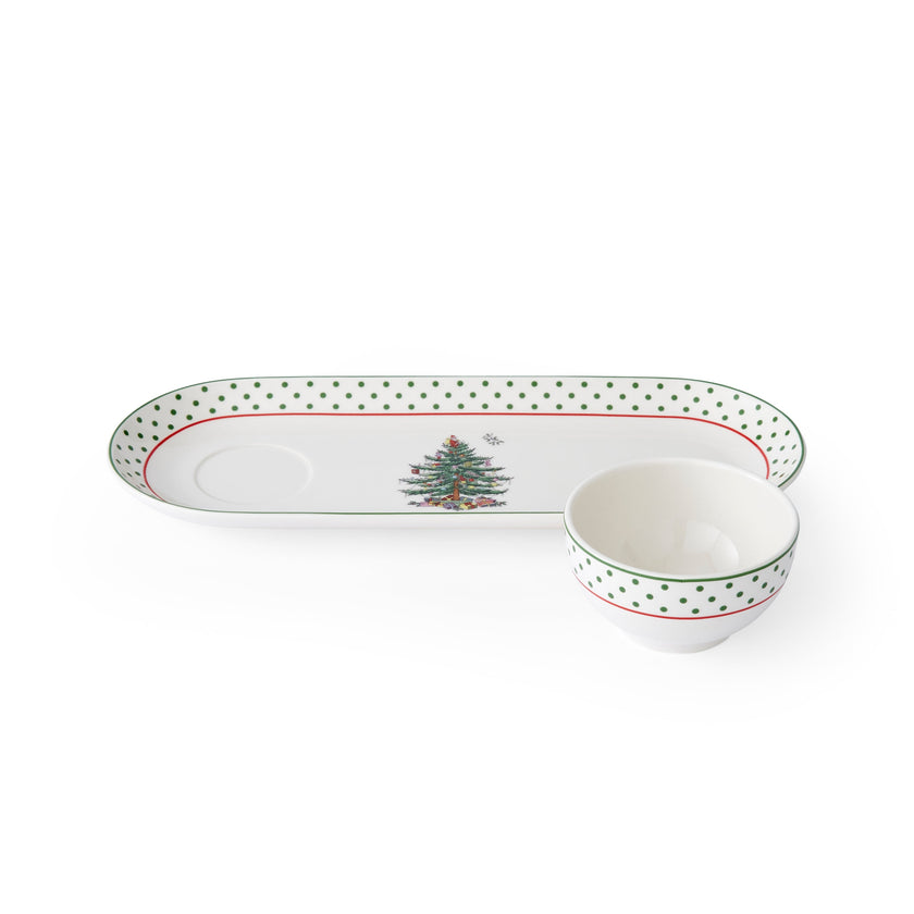 Spode - Assiette à trempette ovale à pois