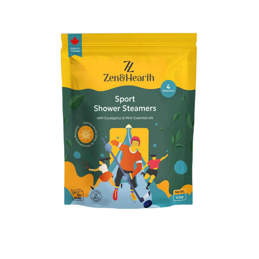Zen & Hearth Sport Shower Steamers – Post Workout Recovery & Sinus Relief with Eucalyptus, Mint & Menthol, Aromatherapy for Athletes, Gym & Active Lifestyle – Made in Canada
