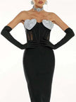 Spring And Summer New Sexy Peach Chest Diamond Backless Hip Bandage Dress Party Dress