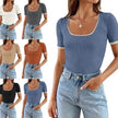 Square Collar Basic Short Sleeve Casual All-matching T-shirt Tops