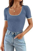 Square Collar Basic Short Sleeve Casual All-matching T-shirt Tops