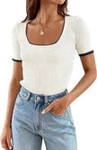 Square Collar Basic Short Sleeve Casual All-matching T-shirt Tops