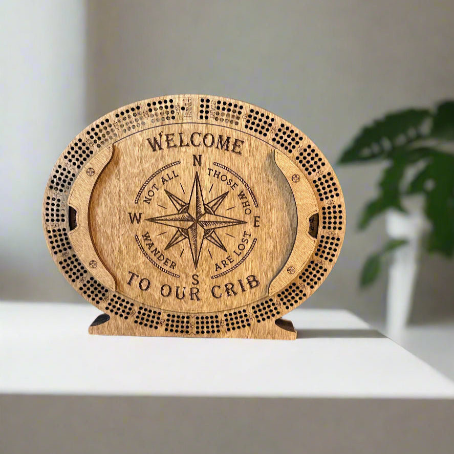Personalized 4-Track  Cribbage Board – Handcrafted, Custom Engraved & Stand-Up Display